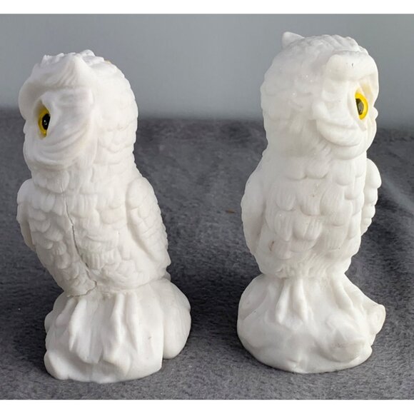 Vintage Italian Alabaster Owl Figurines with Yellow Eyes 1980s - Picture 9 of 16
